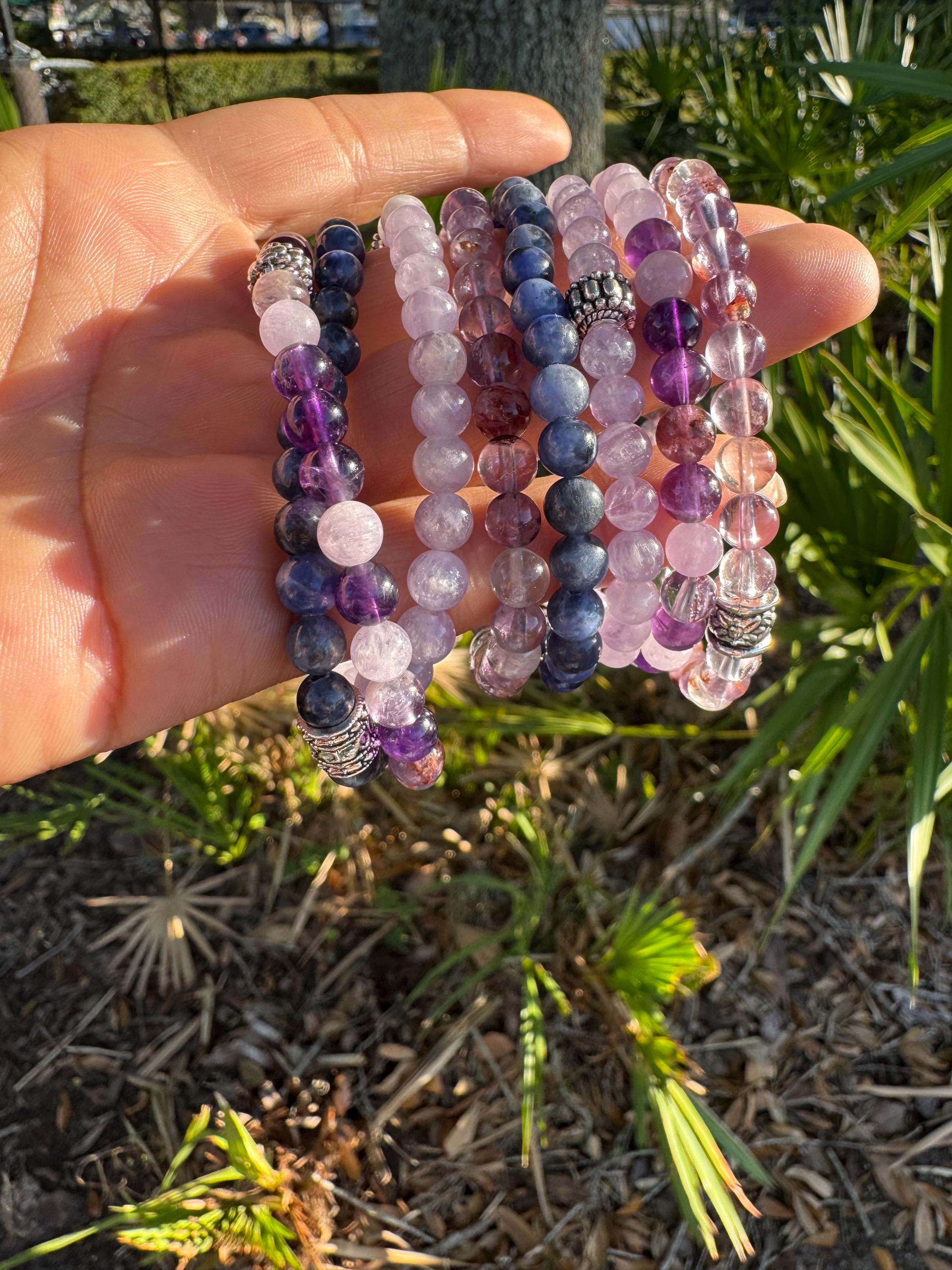 Amethyst, Super 7 and Lavender quartz bracelet. Small (6mm beads)