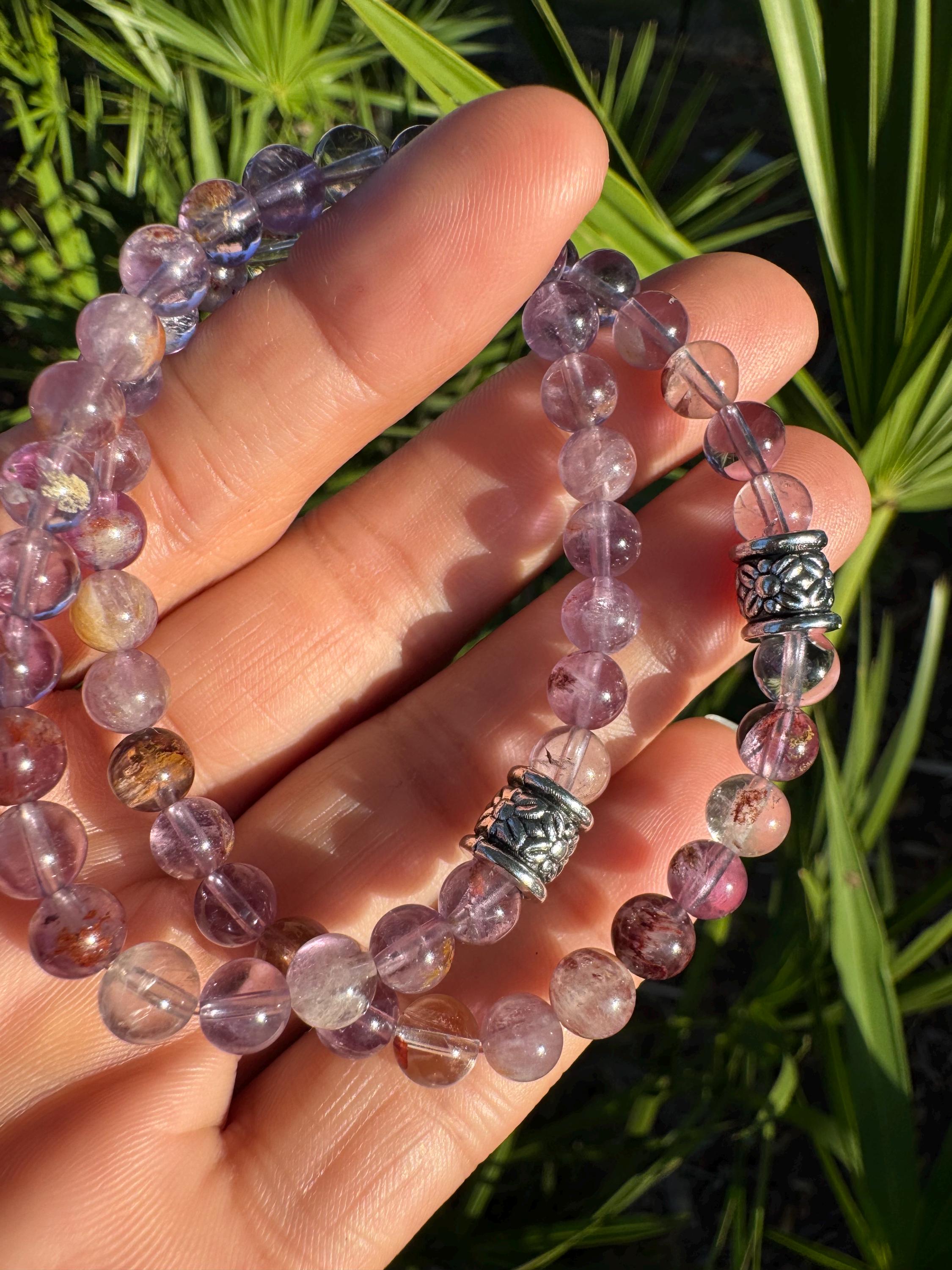 Super 7 bracelet, medium, 6mm beads, handmade