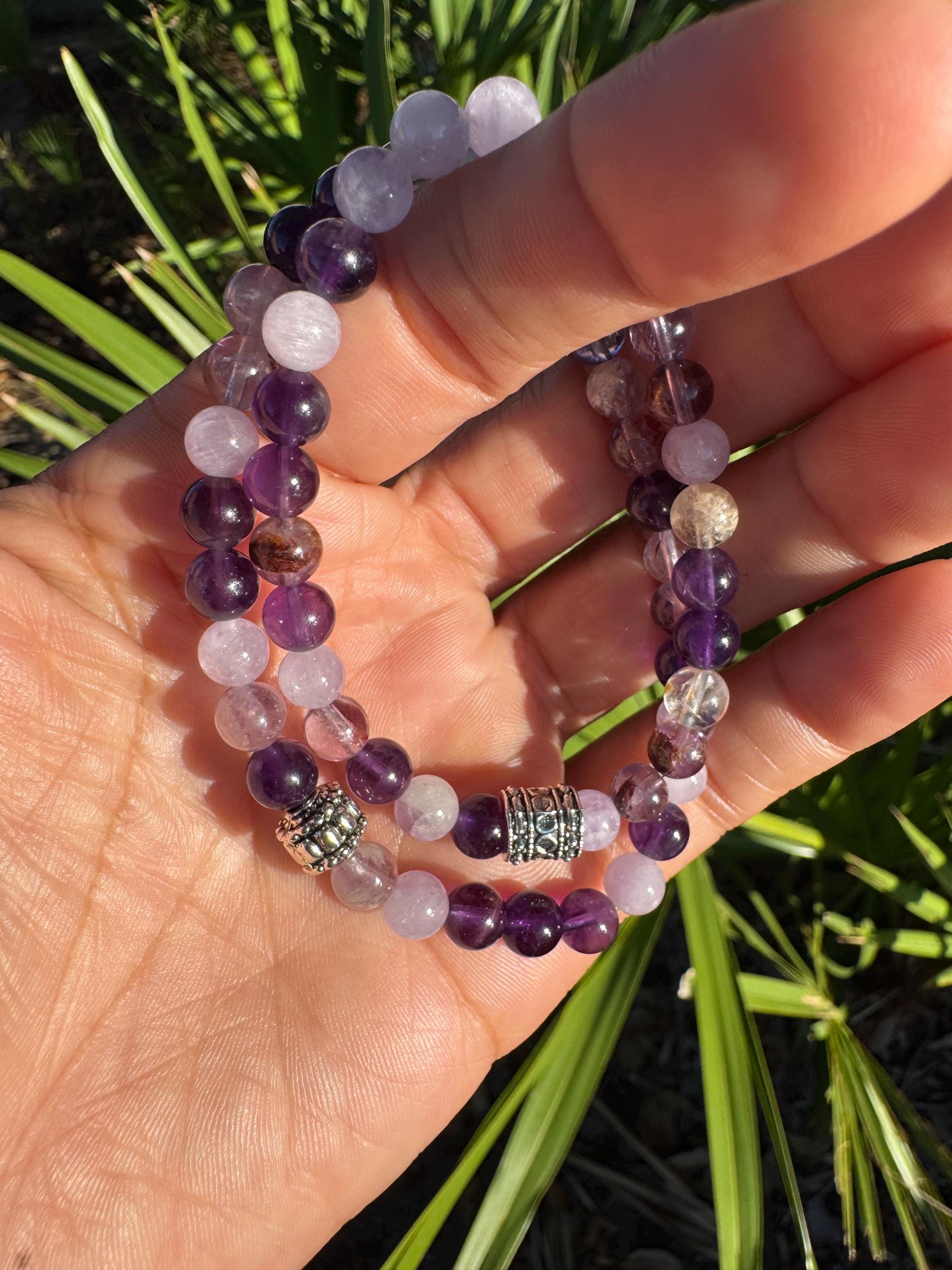 Amethyst, Super 7 and Lavender quartz bracelet. Small (6mm beads)