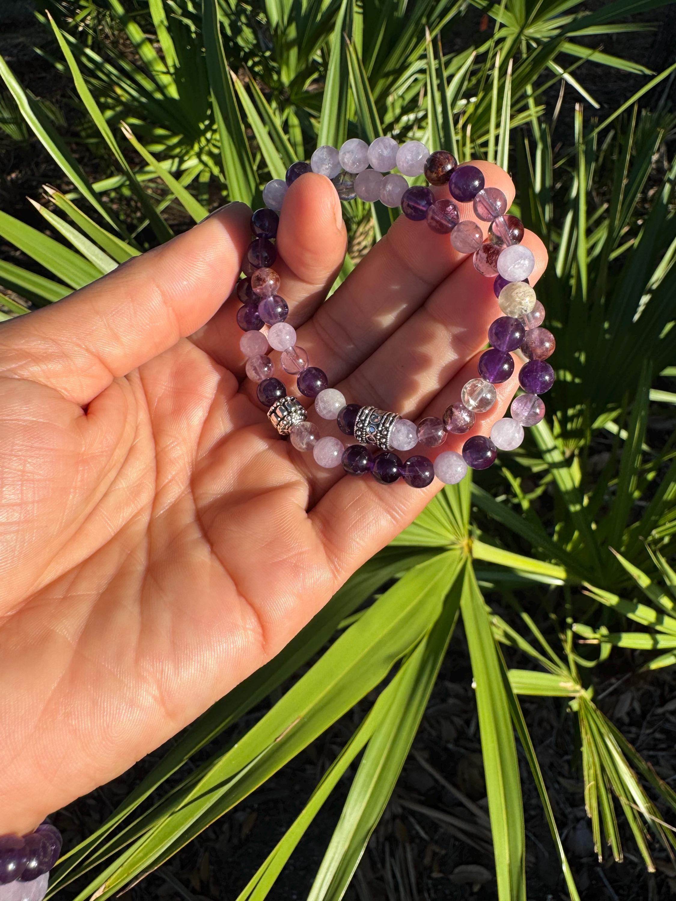 Amethyst, Super 7 and Lavender quartz bracelet. Small (6mm beads)
